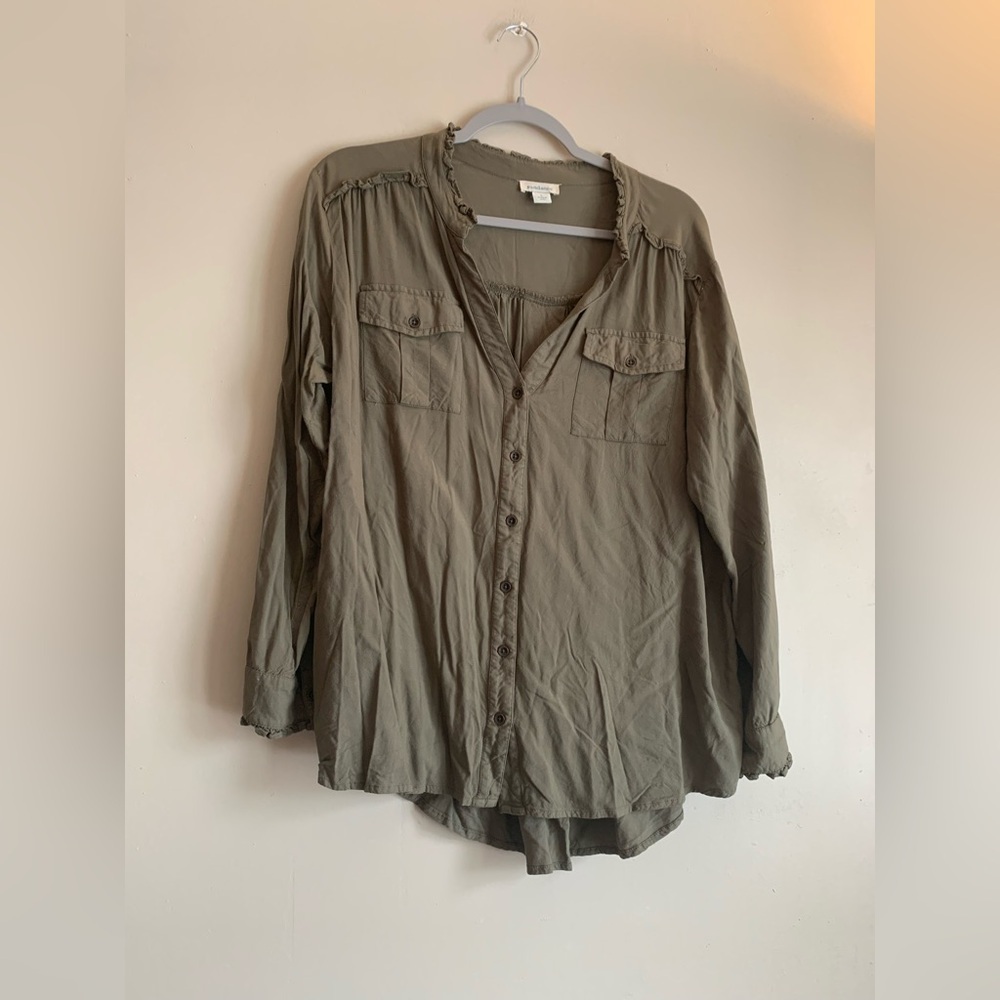 Sundance Western Top Blouse Shirt Women Size Large Clothing Green Long Sleeve